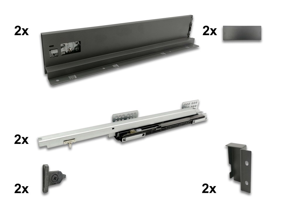 Výsuv BOX H88mm L 450mm antracit 35kg - Výsuvy Plnovýsuvy