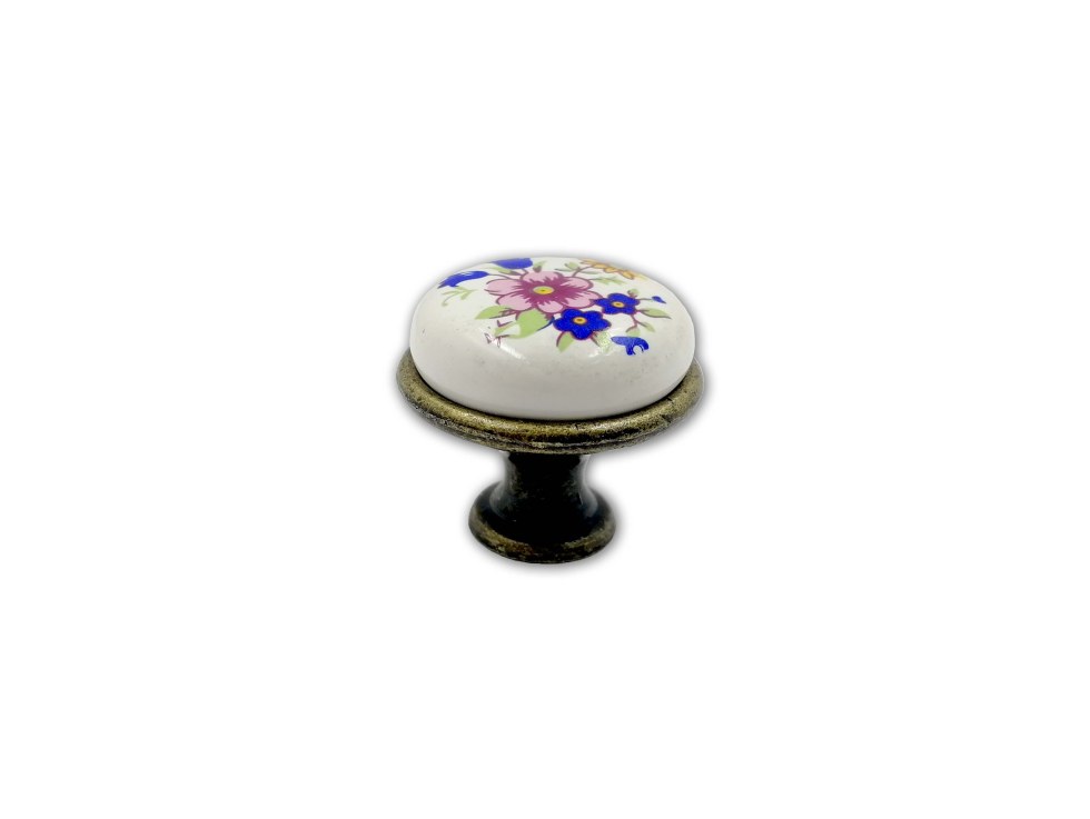 Knopka Olin stará mosaz/rúže keramika - Úchytky, madla, knopky Úchytky a knopky keramické