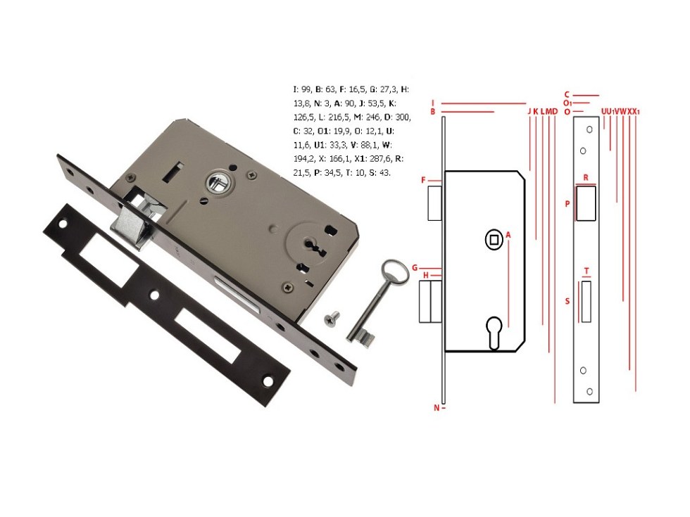 Zámek vratový Z109 BB 90 L 2klíče - Zadlabací zámky